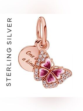 🐘🐘 14K Rose Gold Plated Sterling Silver Diamond Butterfly Charm